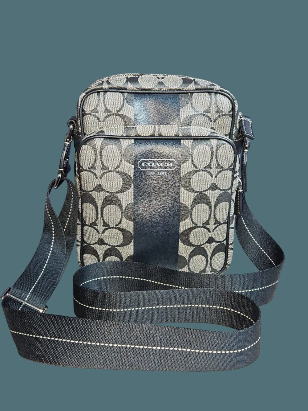 Coach Signature Stripe Flight Canvas Crossbody Shoulder Messenger Bag - Unisex - Picture 2 of 15